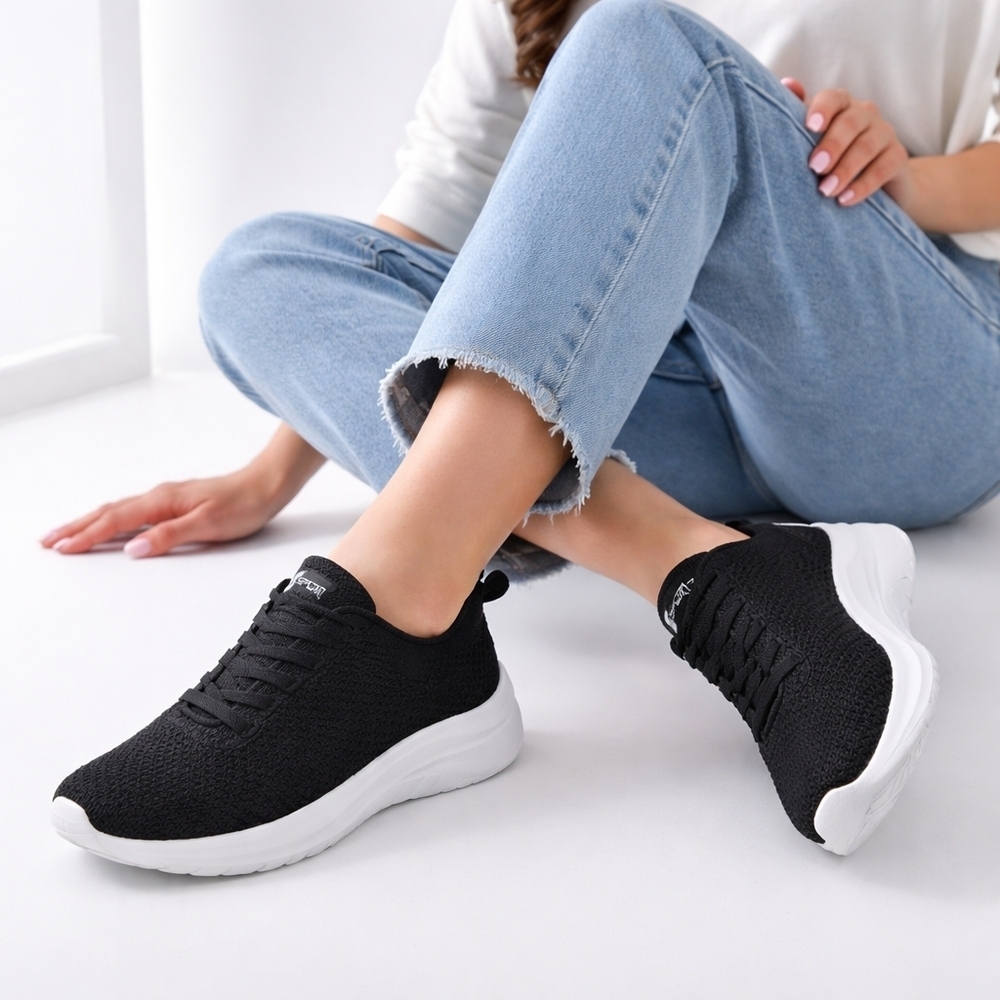 S Sport by Skechers Women’s Size 6 Black Knit Sneakers Memory Foam Lightweight